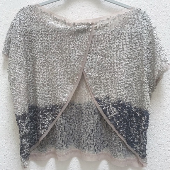 Silver and Gray Sequined Open Back Top - Picture 2 of 12
